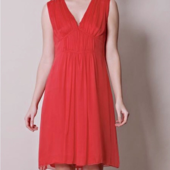 L’AGENCE 100% Silk Red Coral Shirred Goddess Dress - Picture 5 of 11